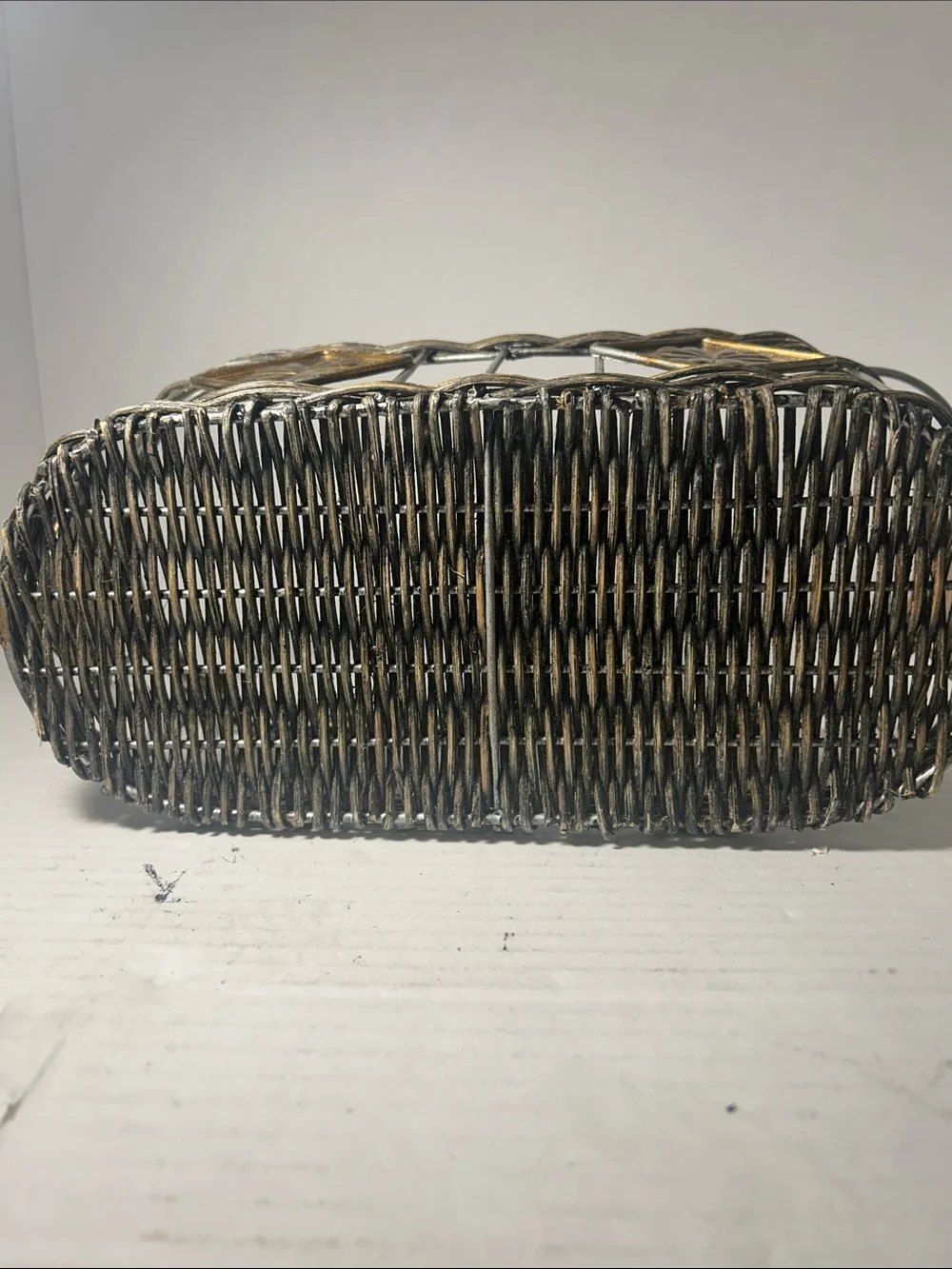 Decorative Brown Wicker Basket with Gold Accents - Home Accents